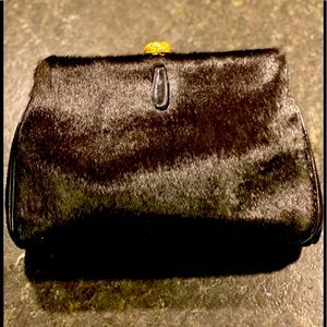 Vintage Greta Calfskin clutch w/ gold jewel clasp